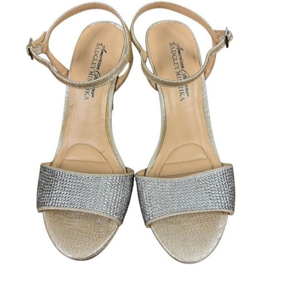 Badgley Mischka American Glamour Womens Rhinestone Gold Ankle Strap Heels sz 6.5 - Picture 6 of 16
